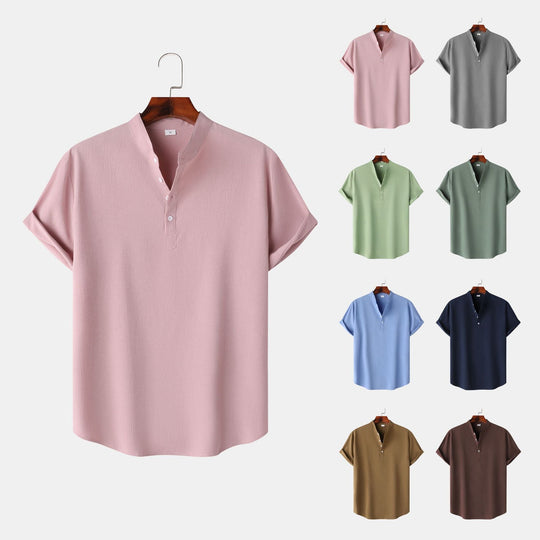 Herren Kurzarmhemd mit modernem Henley-Design und funktionalen Knöpfen Nord Taschen