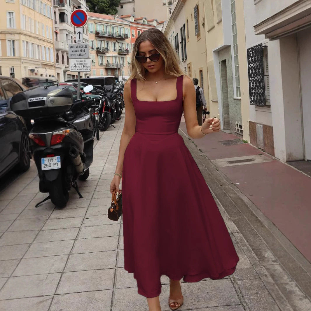 Damen Elegantes Maxikleid mit traumhaftem A-Linien Schnitt und schickem Quadrat-Ausschnitt