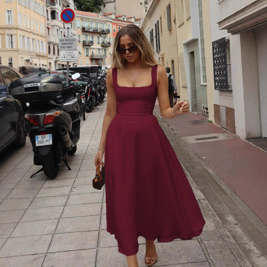Damen Elegantes Maxikleid mit traumhaftem A-Linien Schnitt und schickem Quadrat-Ausschnitt