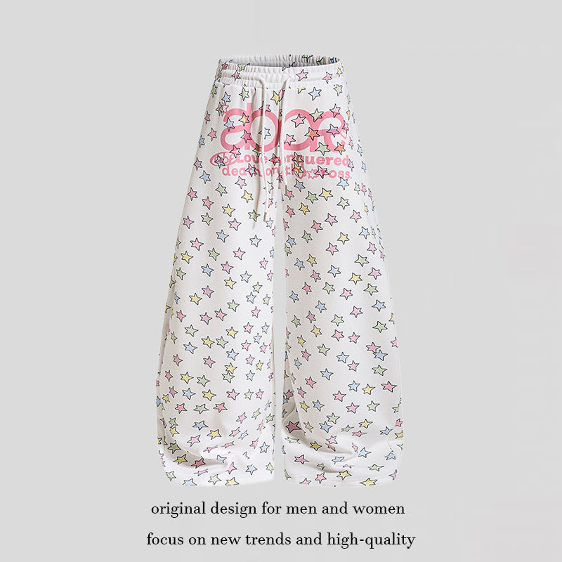 Damen Weite Lounge-Palazzohose mit hohem Elastikbund, Kordelzug und Sternchen-Allover Nord Taschen