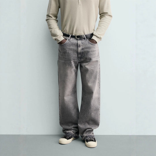 Herren Gerade geschnittene Jeans mit hoher Leibhöhe und Vintage‑Washed-Effekt Nord Taschen
