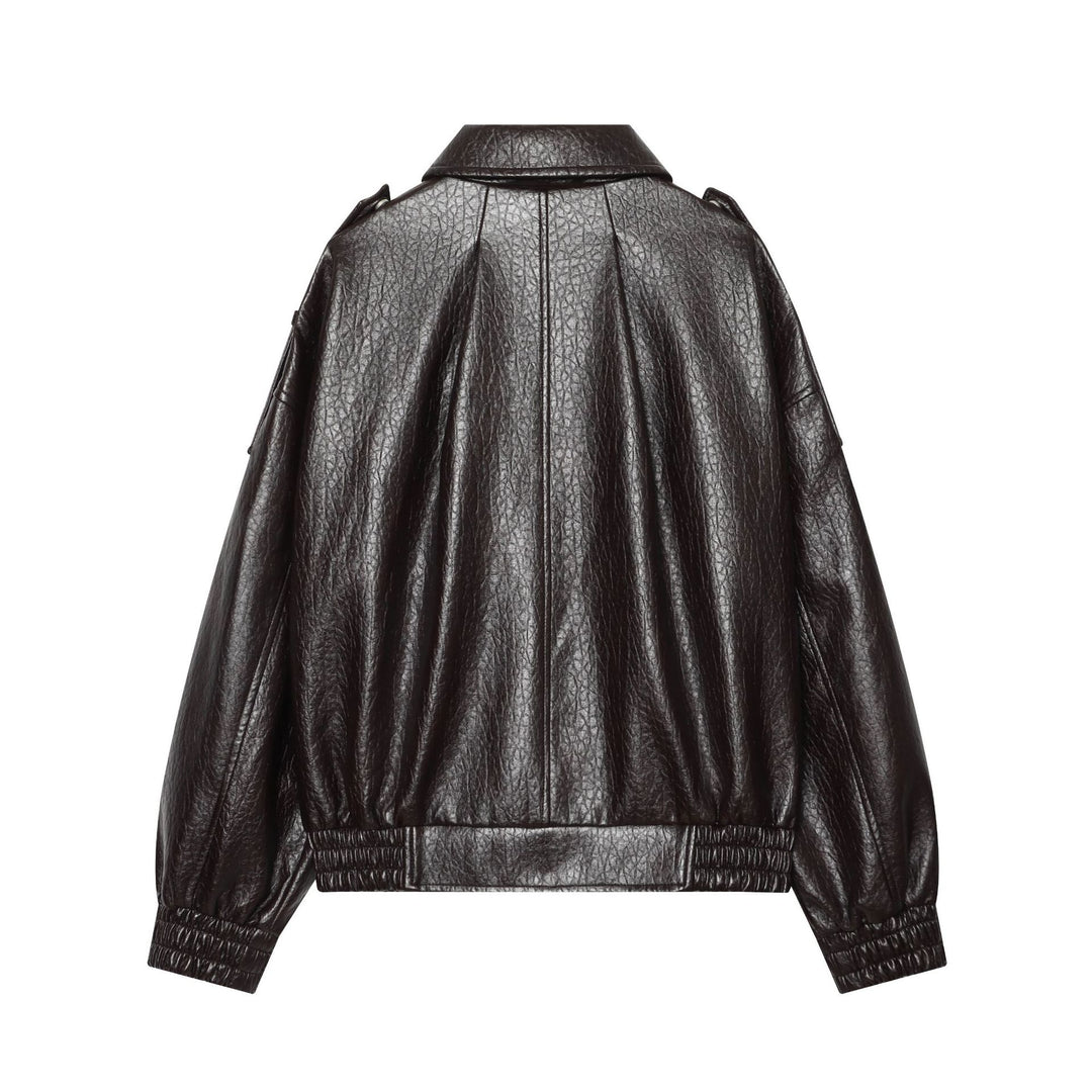 Damen Kurzes glänzendes Biker-Blouson aus veganer Lederoptik mit Ballonärmeln Nord Taschen