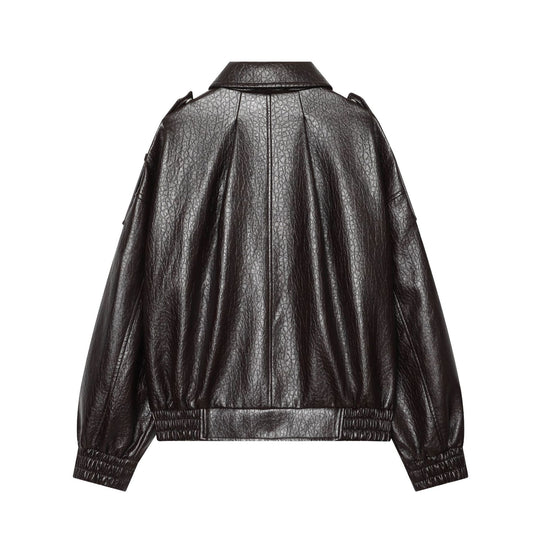 Damen Kurzes glänzendes Biker-Blouson aus veganer Lederoptik mit Ballonärmeln Nord Taschen
