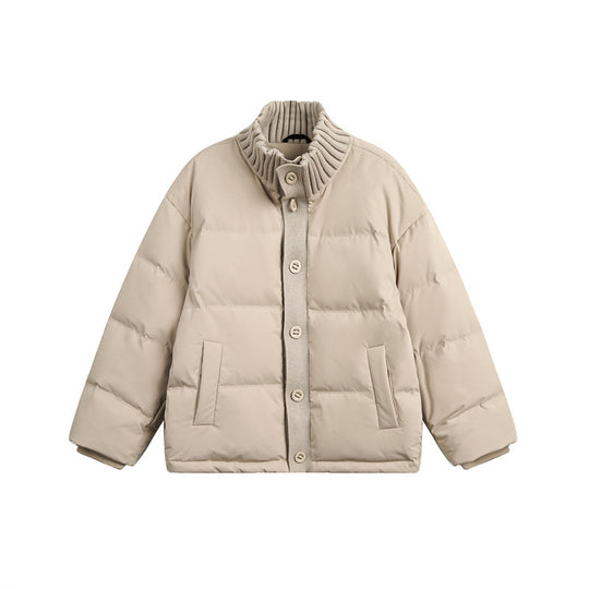 Unisex Kurze gesteppte Oversize-Wattierjacke mit Rippenkragen und Druckknopfverschluss Nord Taschen