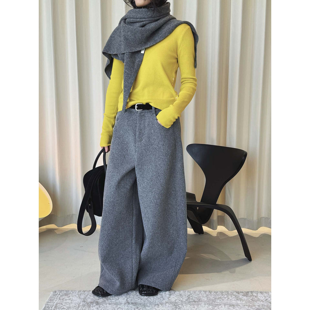 Damen Weite Wollmix-Palazzohose mit hoher Taille, Bundfalten und Eingrifftaschen Nord Taschen