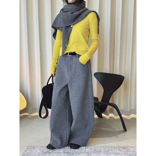 Damen Weite Wollmix-Palazzohose mit hoher Taille, Bundfalten und Eingrifftaschen Nord Taschen