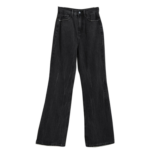 Damen Weite High‑Waist-Jeans mit ausgestelltem Bein, rohem Saum und Vintage-Waschung Nord Taschen