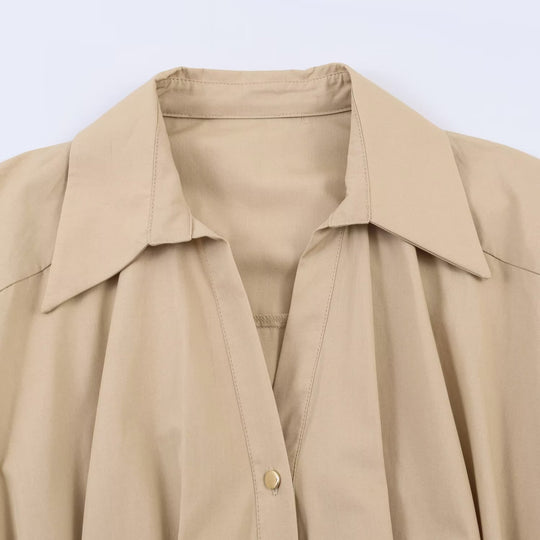 Damen Hemdblusenkleid mit Plissée-Rock und seitlichen Ziergurten Nord Taschen