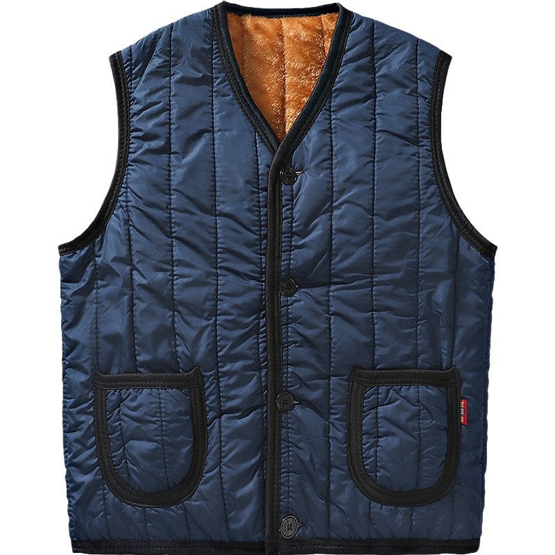 Herren Gepolsterte Steppweste mit Teddyfutter, V‑Ausschnitt & Knopfleiste Nord Taschen