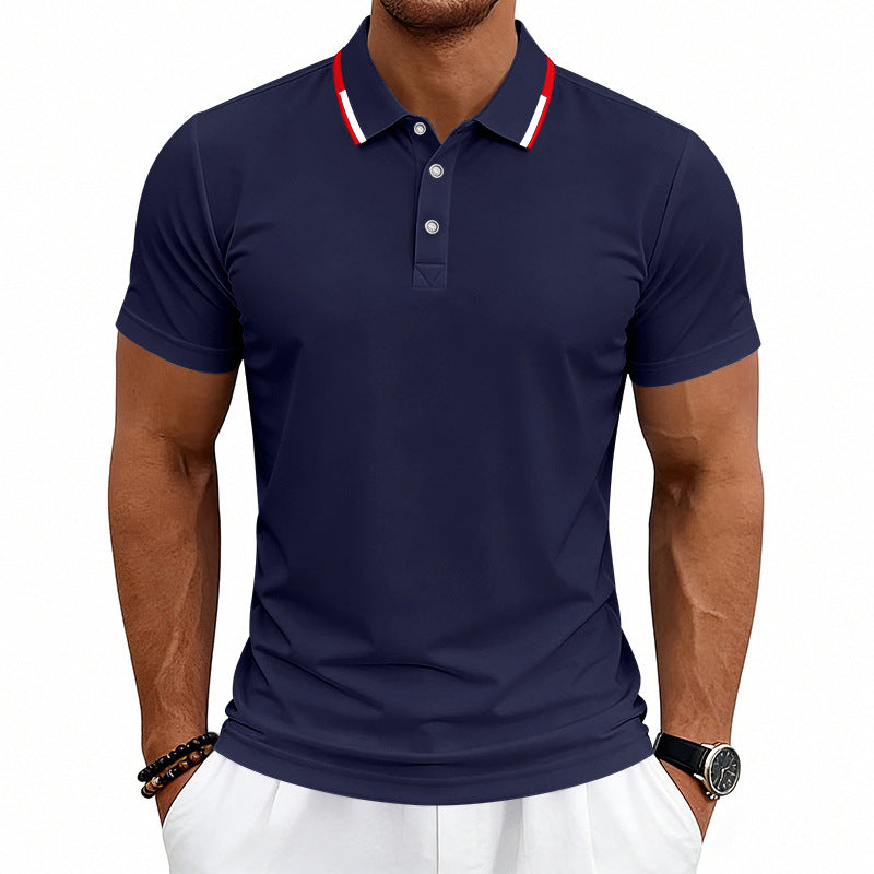 Herren nan tailliertes Kurzarm-Poloshirt mit Kontrastkragen aus atmungsaktivem Piqué