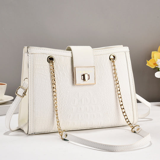 Damen elegante Handtasche mit Krokodilprägung und goldenen Beschlägen Nord Taschen