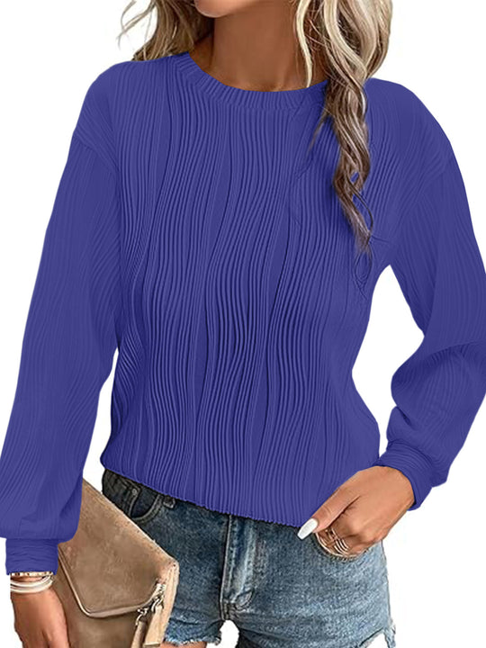 Damen Plissiertes Feinstrick-Longsleeve mit Rundhalsausschnitt Nord Taschen