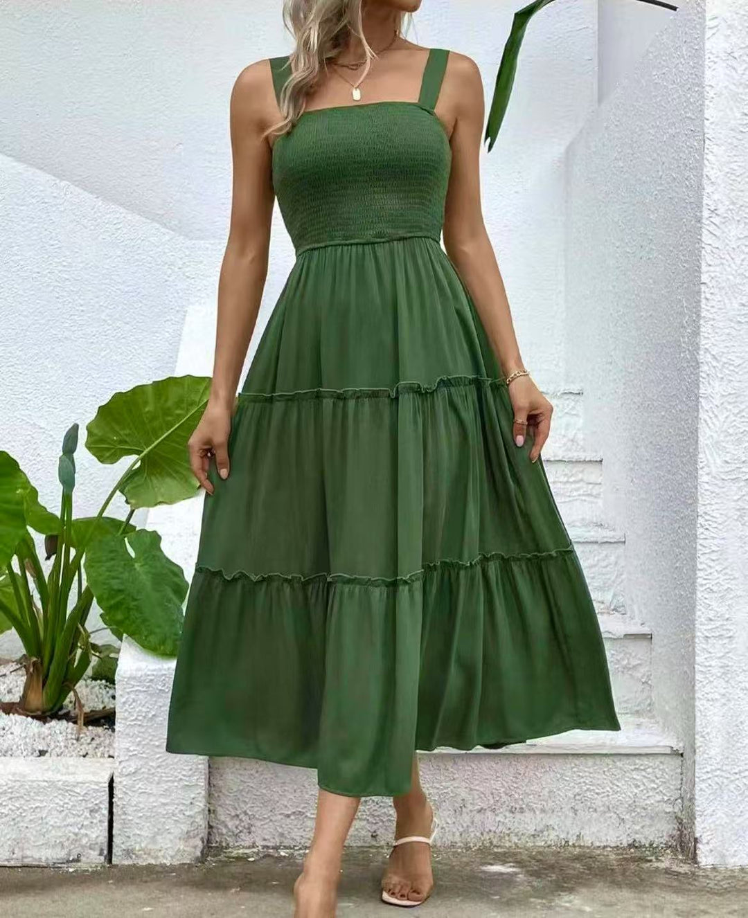 Damen Maxikleid mit elastischem Bustier und fließendem Rock