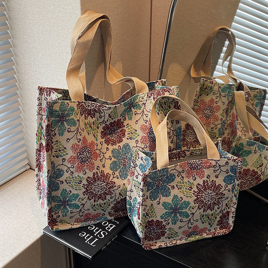 Damen Jute-Tragetasche mit floralem Design und praktischen Griffen Nord Taschen