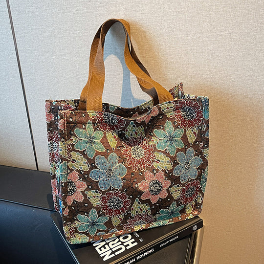 Damen Jute-Tragetasche mit floralem Design und praktischen Griffen Nord Taschen