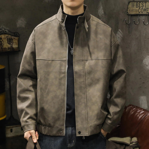 Herren Boxy Lederoptik-Blouson mit verdeckter Reißverschlussleiste, Stehkragen und elastischem Bund Nord Taschen