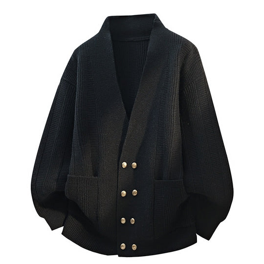 Damen Oversize Strickcardigan mit Schalkragen, doppelreihiger Knopfleiste & Eingrifftaschen Nord Taschen