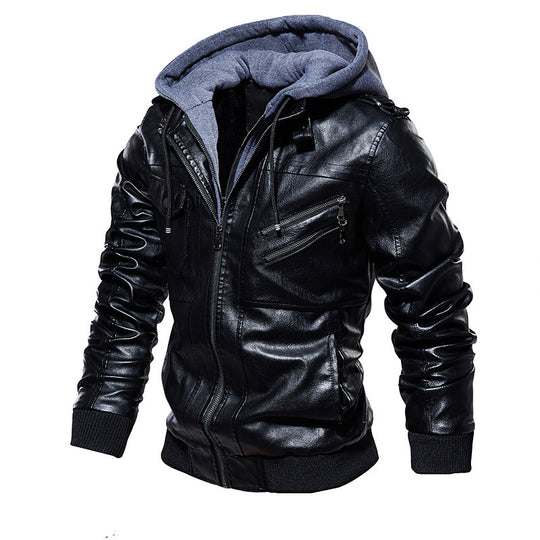 Herren Trendige Lederjacke mit Kapuze Nord Taschen