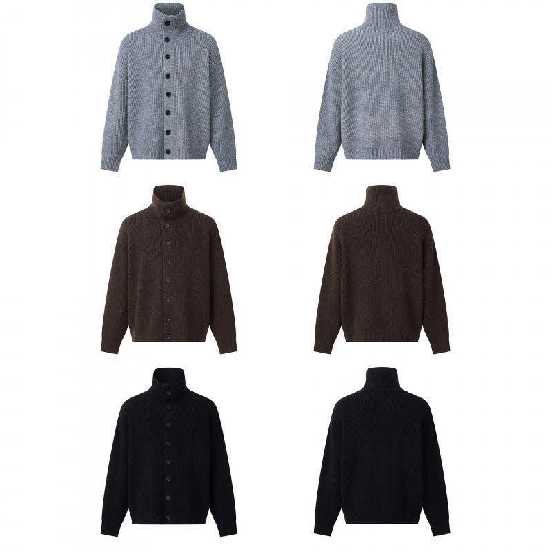 Unisex Boxy-Strickjacke mit Hemdkragen, gerippter Struktur und durchgehender Knopfleiste Nord Taschen
