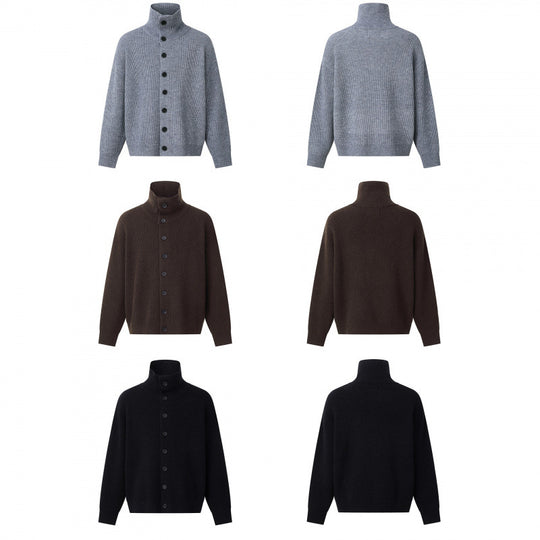 Unisex Boxy-Strickjacke mit Hemdkragen, gerippter Struktur und durchgehender Knopfleiste Nord Taschen