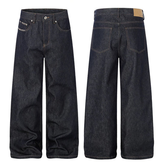 Damen Hochtaillierte Wide‑Leg-Jeans aus rohem Denim mit Palazzo-Schnitt Nord Taschen