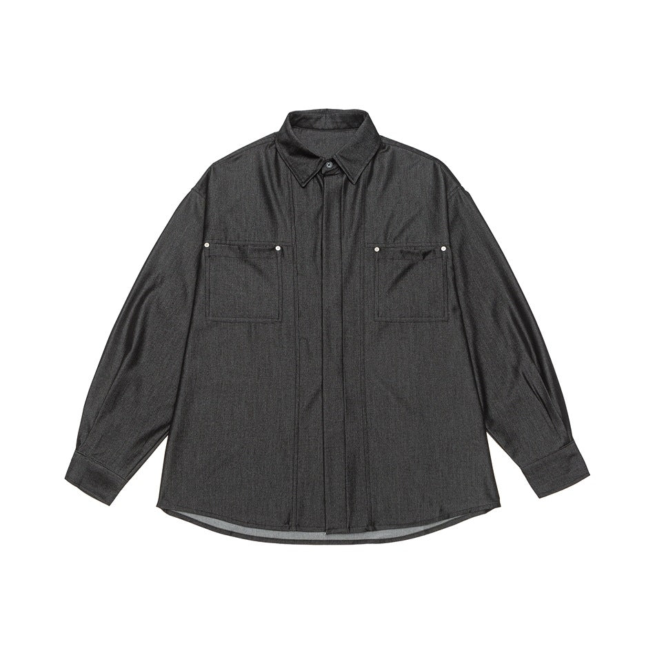 Herren Oversize Hemdjacke aus leichter Denim-Qualität mit verdeckter Knopfleiste und Brusttaschen Nord Taschen