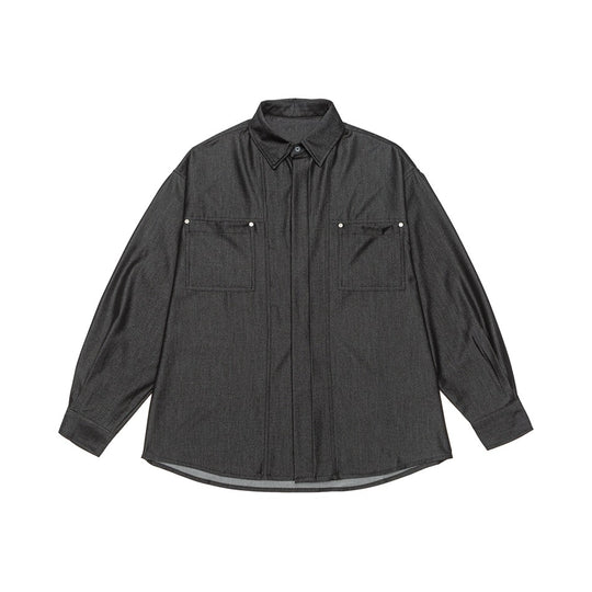 Herren Oversize Hemdjacke aus leichter Denim-Qualität mit verdeckter Knopfleiste und Brusttaschen Nord Taschen