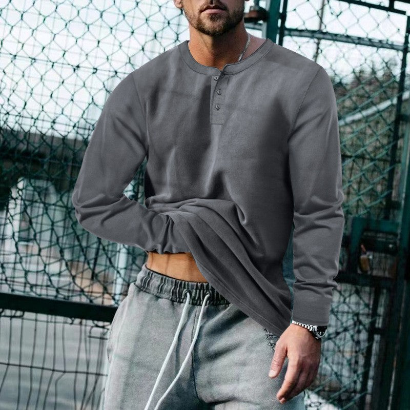 Herren Longsleeve Henley aus leichter Baumwollmischung Nord Taschen