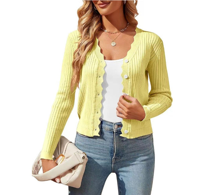 Damen elegante Strickjacke mit Wellenkante
