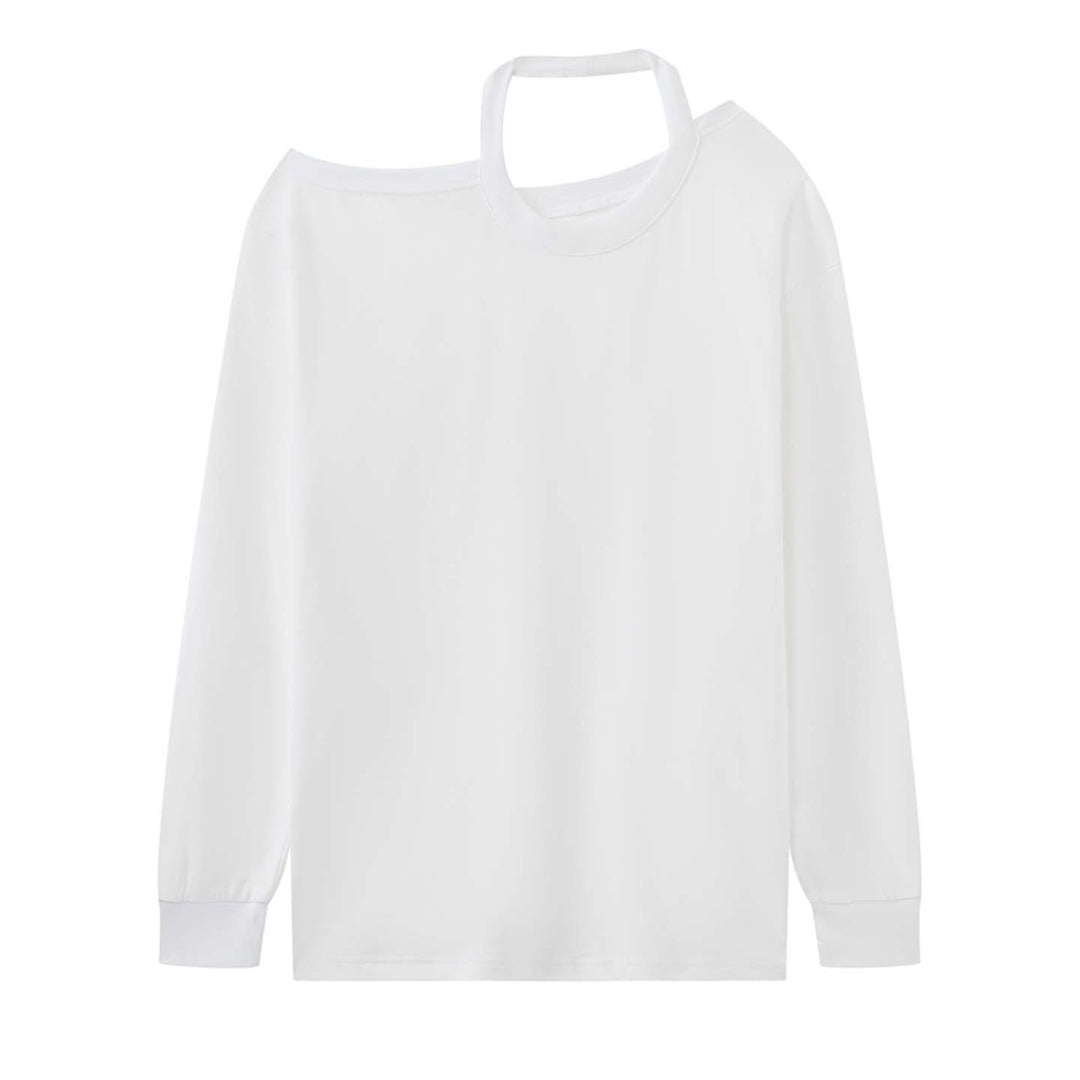 Damen Oversized Longsleeve Baumwollshirt mit Rundhalsausschnitt und überschnittener Schulter Nord Taschen