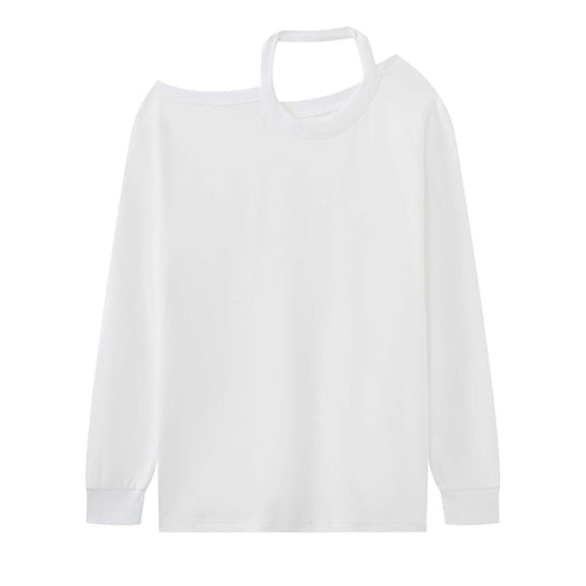 Damen Oversized Longsleeve Baumwollshirt mit Rundhalsausschnitt und überschnittener Schulter Nord Taschen