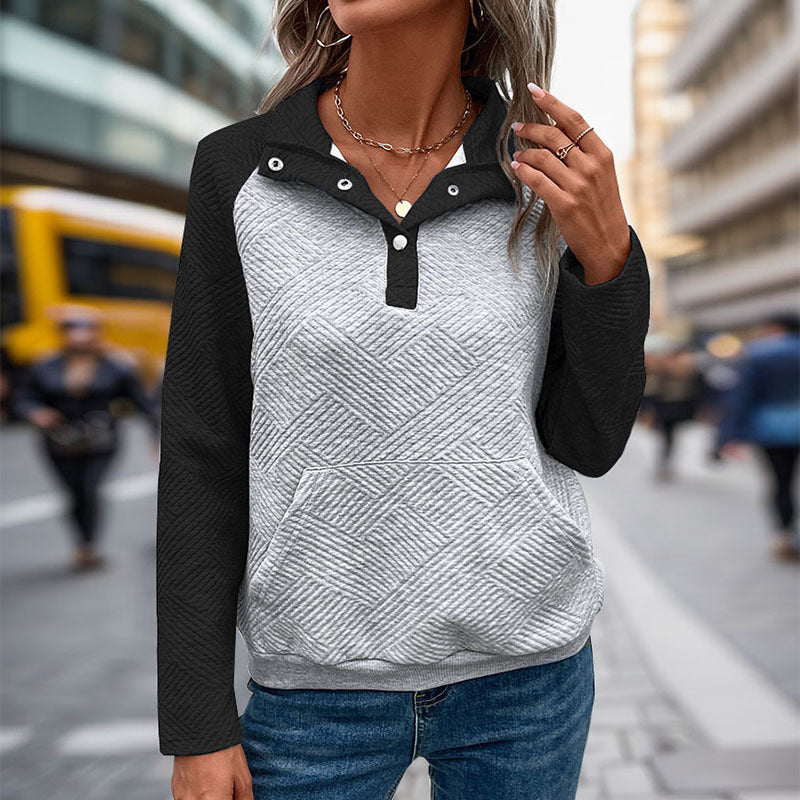 Damen Sportlicher Pullover mit Stehkragen und Knopfdetails Nord Taschen