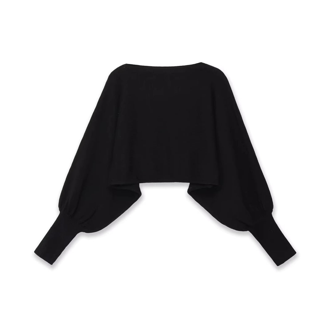 Damen Cropped-Bolero mit weiten Fledermausärmeln und langen Rippenbündchen Nord Taschen