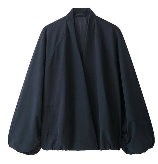 Damen Oversize‑Kimono‑Jacke mit voluminösen Ballonärmeln und elastischem Saum Nord Taschen