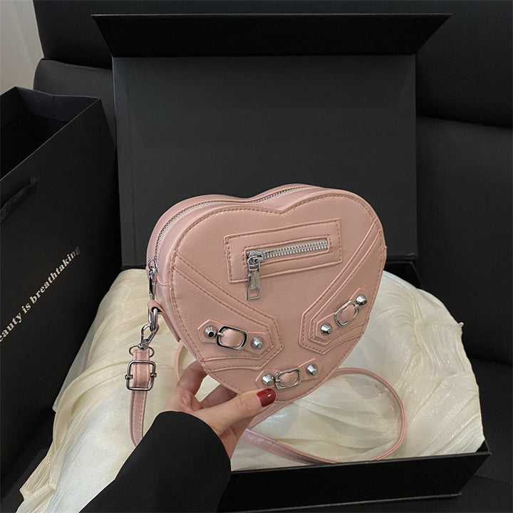 Damen herzförmige Handtasche mit verziertem Reißverschluss Nord Taschen