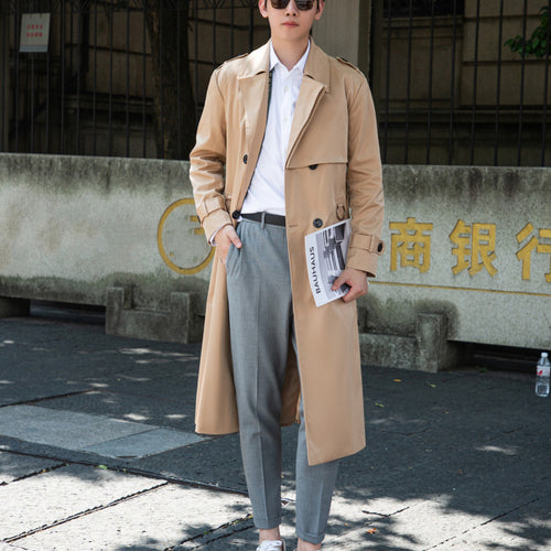 Herren Taillierter Trenchcoat aus wasserabweisendem Twill mit doppelreihiger Knopfleiste Nord Taschen