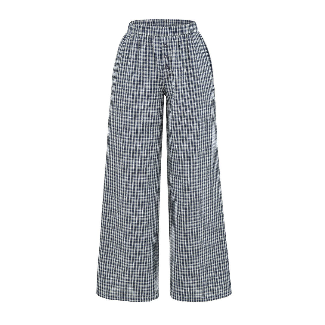 Damen Weite High-Waist Palazzo-Hose mit Gummibund und Knopfblende Nord Taschen
