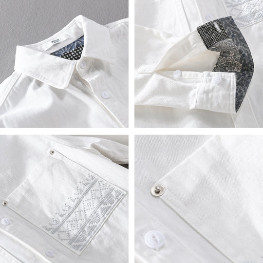Herren Baumwoll-Overshirt mit Kontrastfutter, Brusttaschen und feiner Stickerei Nord Taschen