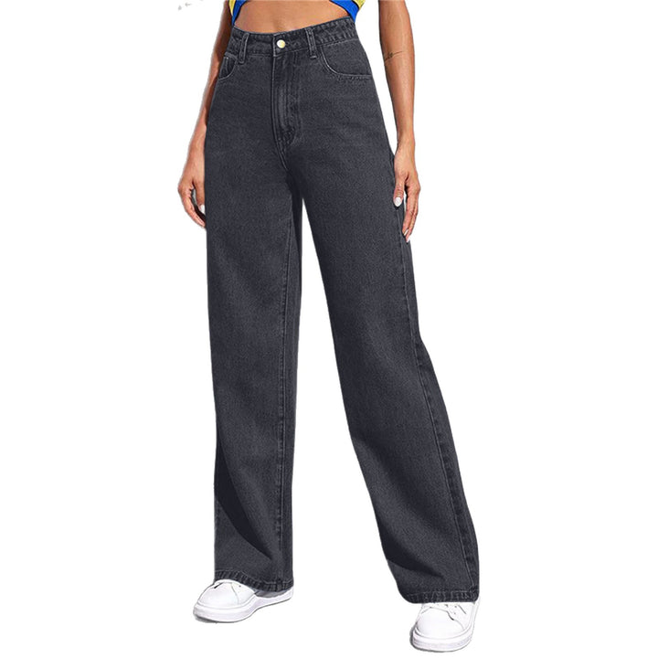 Damen hochgeschnittene weite Denim-Hose mit extra weitem Bein und taillierendem Bund Nord Taschen