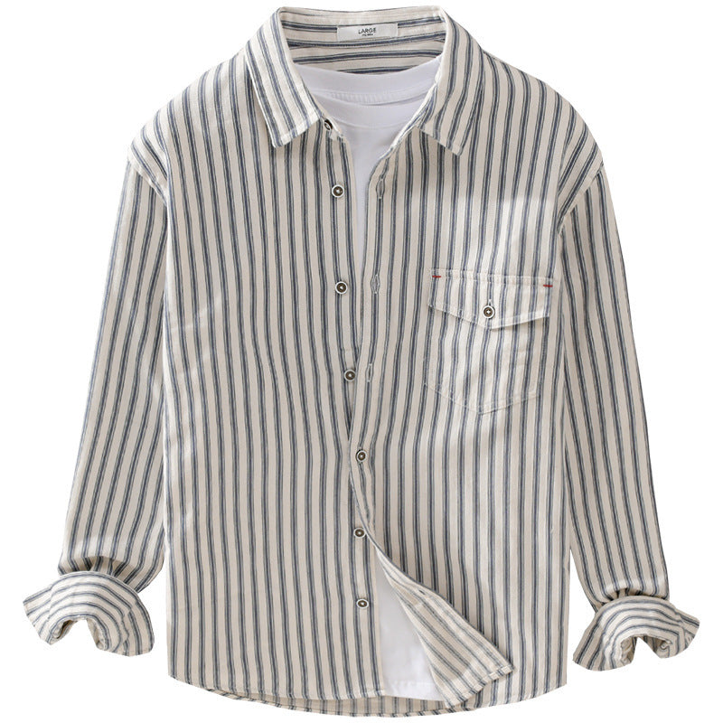 Herren Gestreiftes Overshirt aus leichter Baumwollmischung mit Brustklappe und Relaxed-Fit Nord Taschen