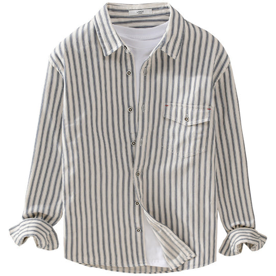 Herren Gestreiftes Overshirt aus leichter Baumwollmischung mit Brustklappe und Relaxed-Fit Nord Taschen