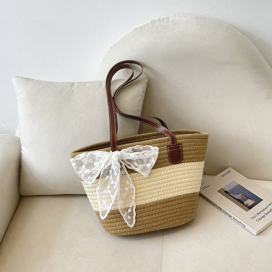 Damen trendige Basttasche mit elegantem Spitzen-Detail Nord Taschen