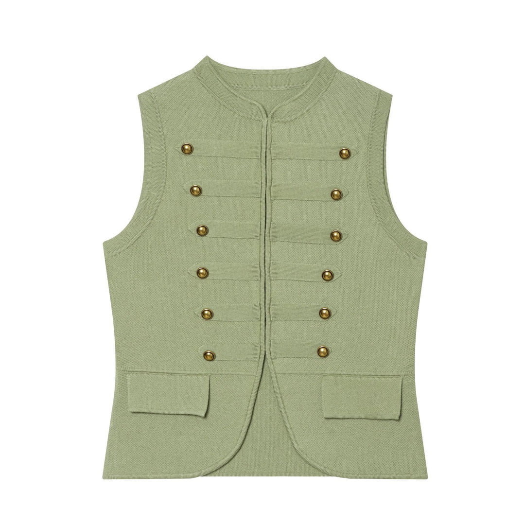 Damen Strickweste im Military‑Stil mit goldenen Zierknöpfen Nord Taschen