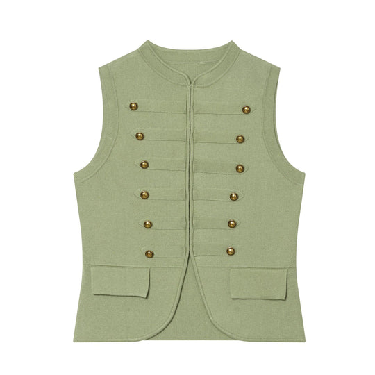 Damen Strickweste im Military‑Stil mit goldenen Zierknöpfen Nord Taschen