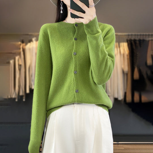 Damen Leichter Feinstrick-Cardigan mit Kaschmir‑Optik, Rundhalsausschnitt und verdeckter Knopfleiste Nord Taschen
