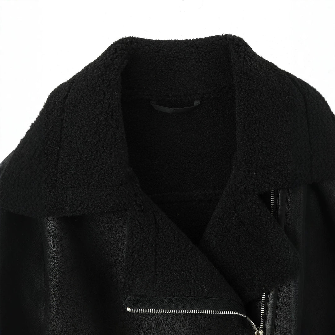 Damen Cropped-Fliegerjacke aus Lammfelloptik mit asymmetrischem Reißverschluss Nord Taschen
