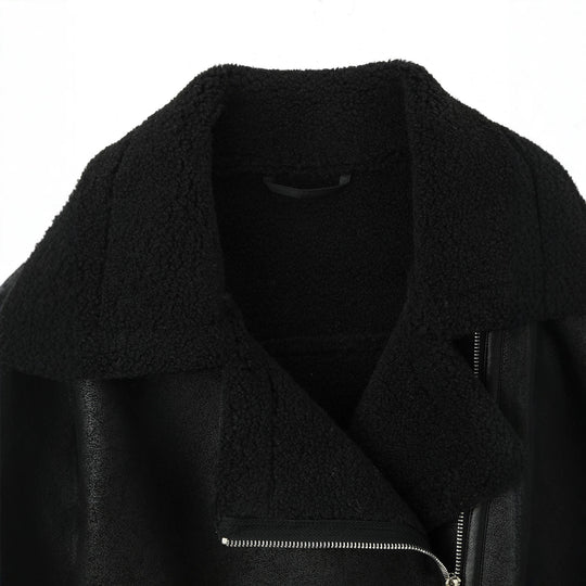 Damen Cropped-Fliegerjacke aus Lammfelloptik mit asymmetrischem Reißverschluss Nord Taschen