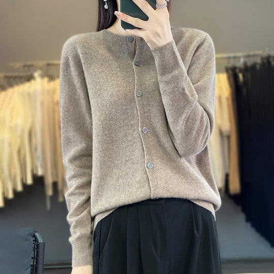 Damen Leichter Feinstrick-Cardigan mit Kaschmir‑Optik, Rundhalsausschnitt und verdeckter Knopfleiste Nord Taschen