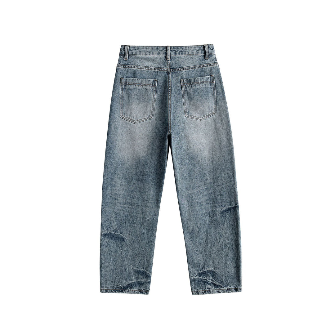 Damen Relaxed Straight taillenhohe Denim-Jeans mit Used‑Effekt und weitem Bein Nord Taschen