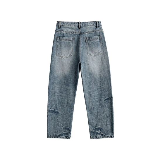 Damen Relaxed Straight taillenhohe Denim-Jeans mit Used‑Effekt und weitem Bein Nord Taschen